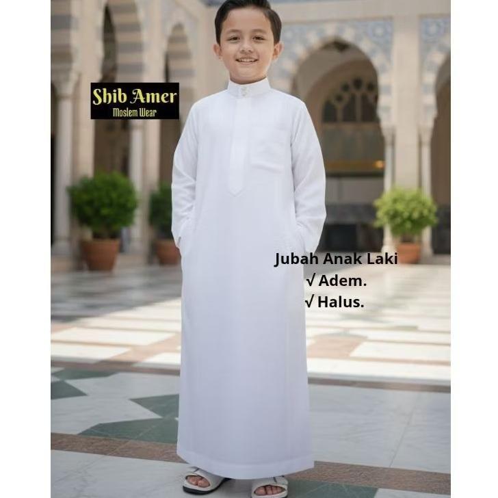 promo jubah putih / gamis putih anak laki laki. putih polos kerah tegak thobe