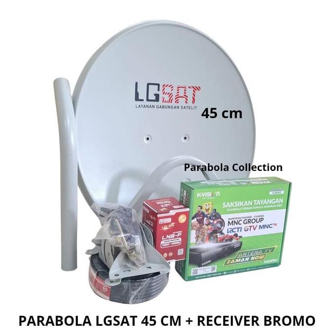 TERLARIS PARABOLA MINI 45 CM LGSAT ABU FULL SET PAKET RECEIVER BROMO KABEL
