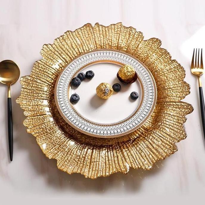 TERLARIS Piring Dekorasi Golden Sun Glass Plate Piring Sultan / Piring Decoration Piring Saji Emas P
