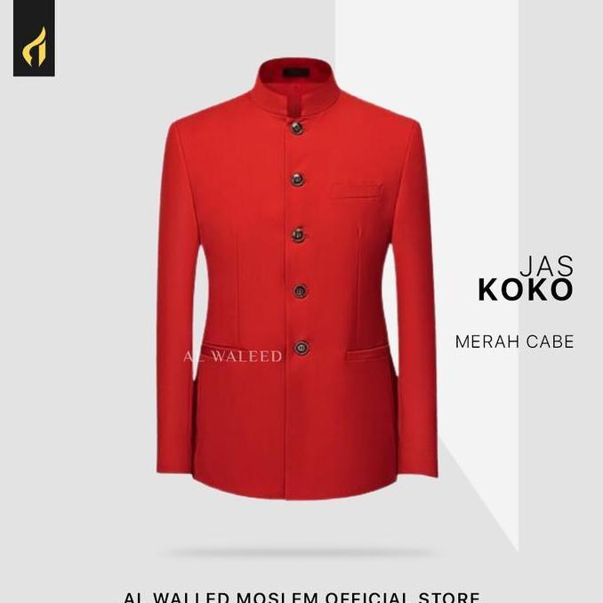 Alwaleed Moslem Jas mandarin - Jas Koko Pria Modern Warna Merah Cabe
