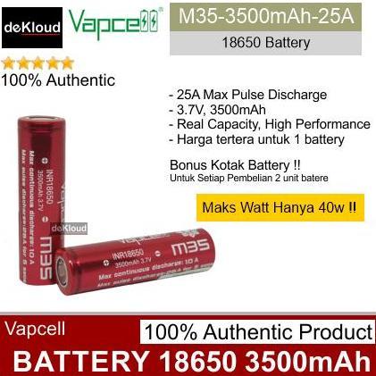 Mehose- Authentic Vapcell M35 18650 3500Mah 25A Battery | Batre Baterai Batere Rechargeable Cas
