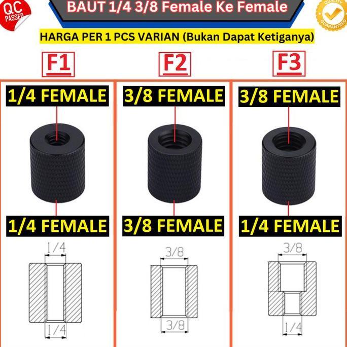 1/4 Female to 1/4 3/8 Female Screw, Adapter Baut Spigot Converter Tripod