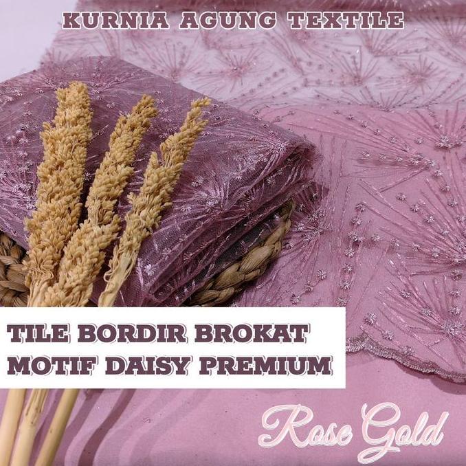 0,5 meter Kain Tile Bordir Etnik Brokat Lace Etnik Sapto Sumba Premium Warna ROSE GOLD Motif Bunga D