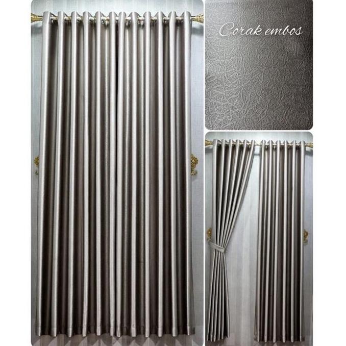 Gorden Blackout Glossy Polos Embos Premium Smokring Tebal Abu Tua