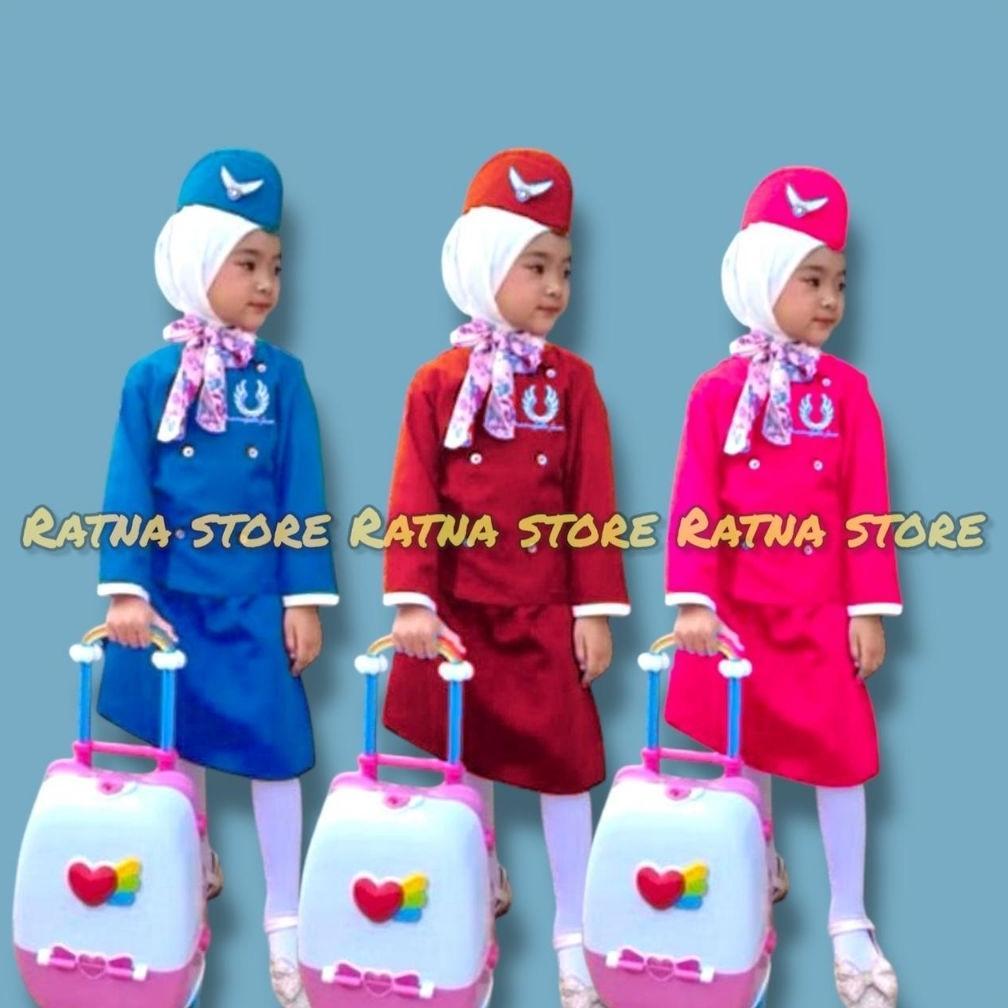 Best Seller Baju Pramugari Anak Cewek Rok Pendek/ Baju Profesi Pramugari Anak Paud, Tk, Sd /Baju Pra