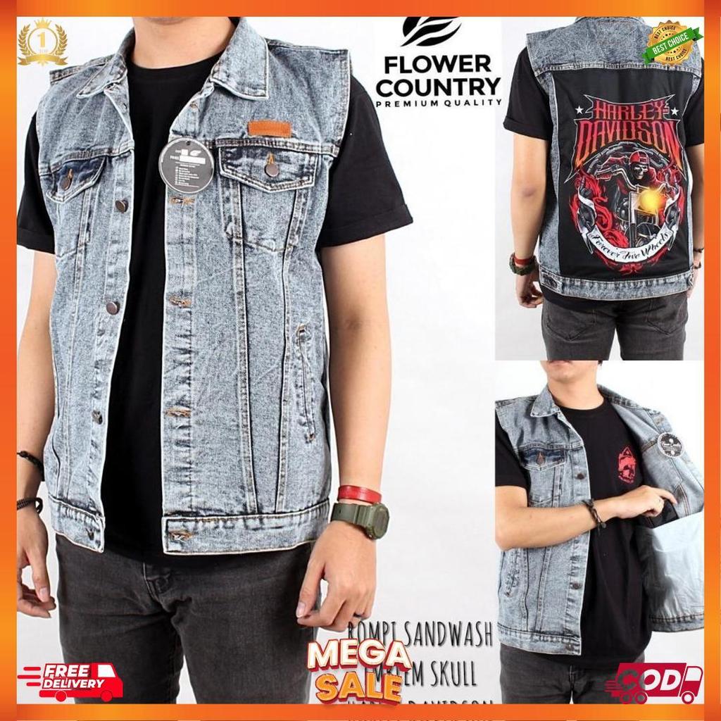 ARS ROMPI JEANS PRIA ROMPI DENIM HOODIE COWOK MOTIF SKULL [J3]