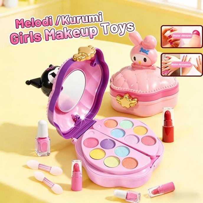 BOYFIRO Set Mainan Bermain Peran Rias Wajah Berputar Melody Kuromi untuk Anak-Anak - Termasuk kosmet