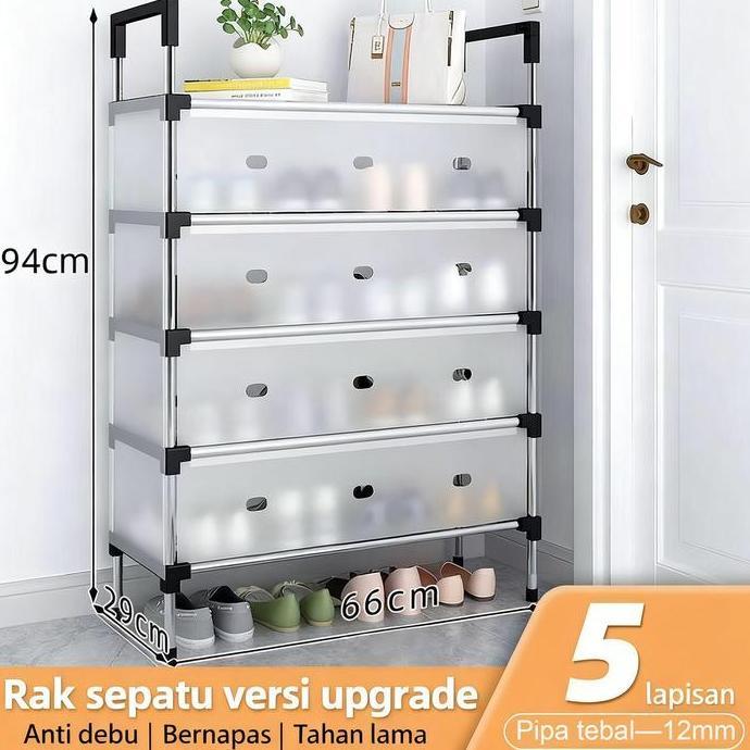 MAQSIC Rak Sepatu Tertutup Tahan Debu 3-7 Susun Rak Sepatu Stainless Kuat Tebal Kokoh Rak Sepatu Min