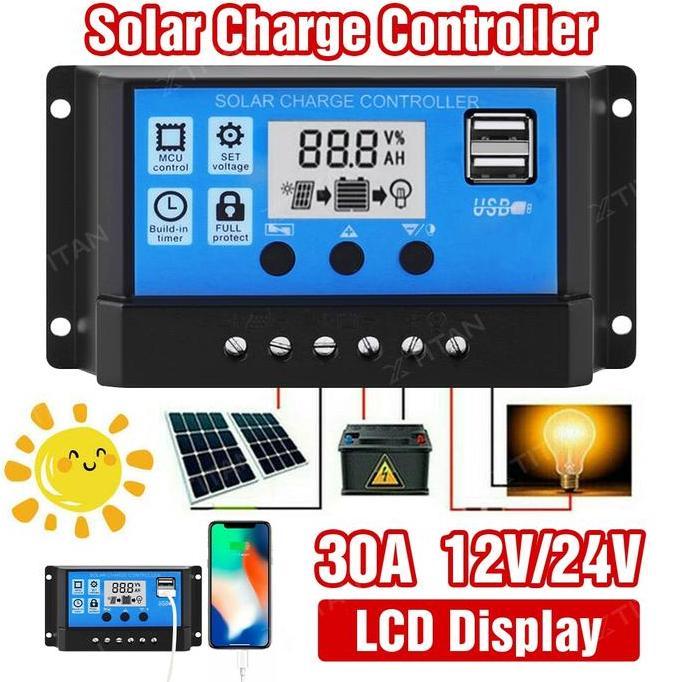 MAQSIC Solar Charge Controller LCD LED Display Solar Cell PWM 10A 20A 30A USB Panel Tenaga LCD Kecer