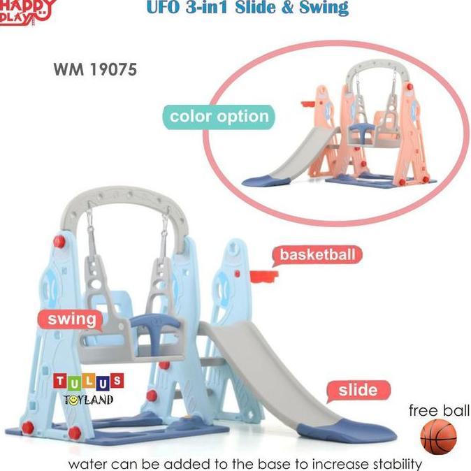 NEW PEROSOTAN AYUNAN MURAH HAPPY PLAY UFO SILDE SWING BASKETBALL MAINAN ANAK WM19075 ORI