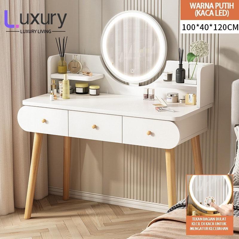 Rias Putih/Meja Rias Lampu Minimalis/Meja Rias Kecil/ Meja Make Up Lampu Led/Meja Rias/Meja Rias Kec