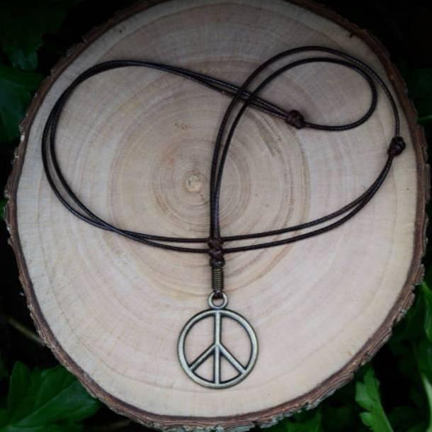 Youboy- Kalung Tali Kulit Bandul Peace Bronze Premium Quality