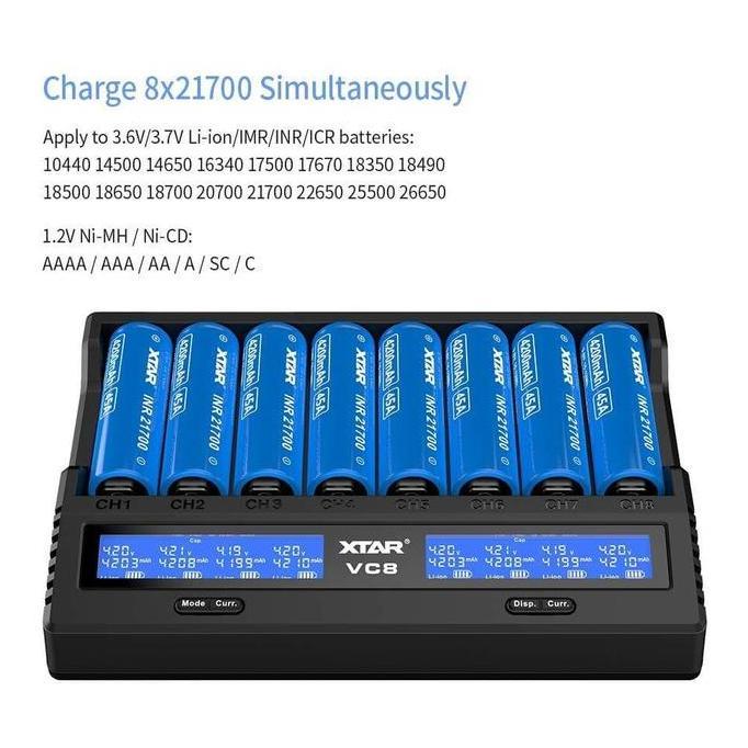 Cekrek- Xtar Vc8 Qc3.0 Charger Type-C 8X21700 Protected Battery Charger