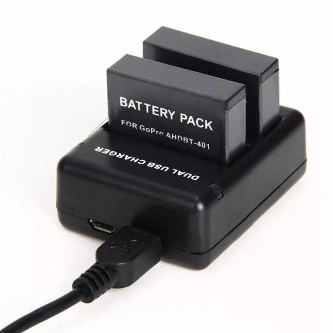 Cekrek- Desktop Dual Charger Baterai Gopro Hero 4 Black / Gopro Hero 4 Silver