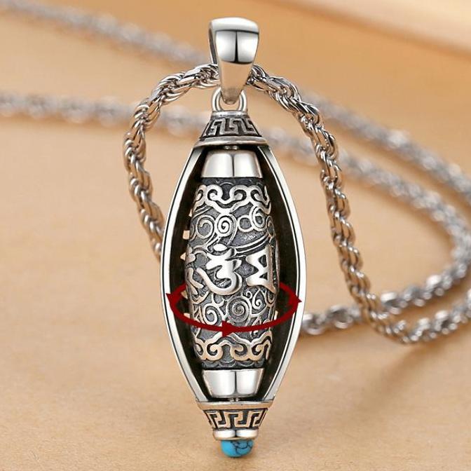 Youboy- Kalung Mantra Putar Kecil / Rantai Kalung Liontin Roda Mantra Shurangama Tibet Buddha Tantra
