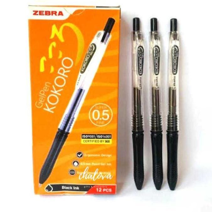 TERBARU 2026 [Lusin] Bolpen / Pulpen Gel Ink ZEBRA Kokoro Gel 0.5 Tinta Hitam Biru Merah Isi 12 Pcs