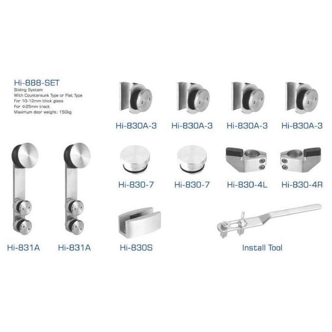 Set Roda Acc Pintu Kaca Sliding Frameless Glass Door Bracket Ke Kaca