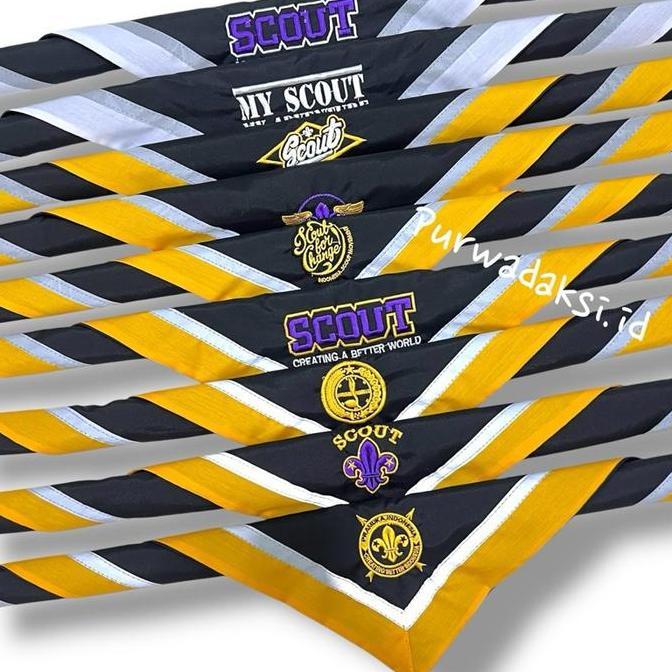 SCRAF PRAMUKA HITAM LOGO BORDIR MENYALA BEST SELLER TERLARIS TERPOPULER BAHAN JUMPING LIS KUNING\PUT