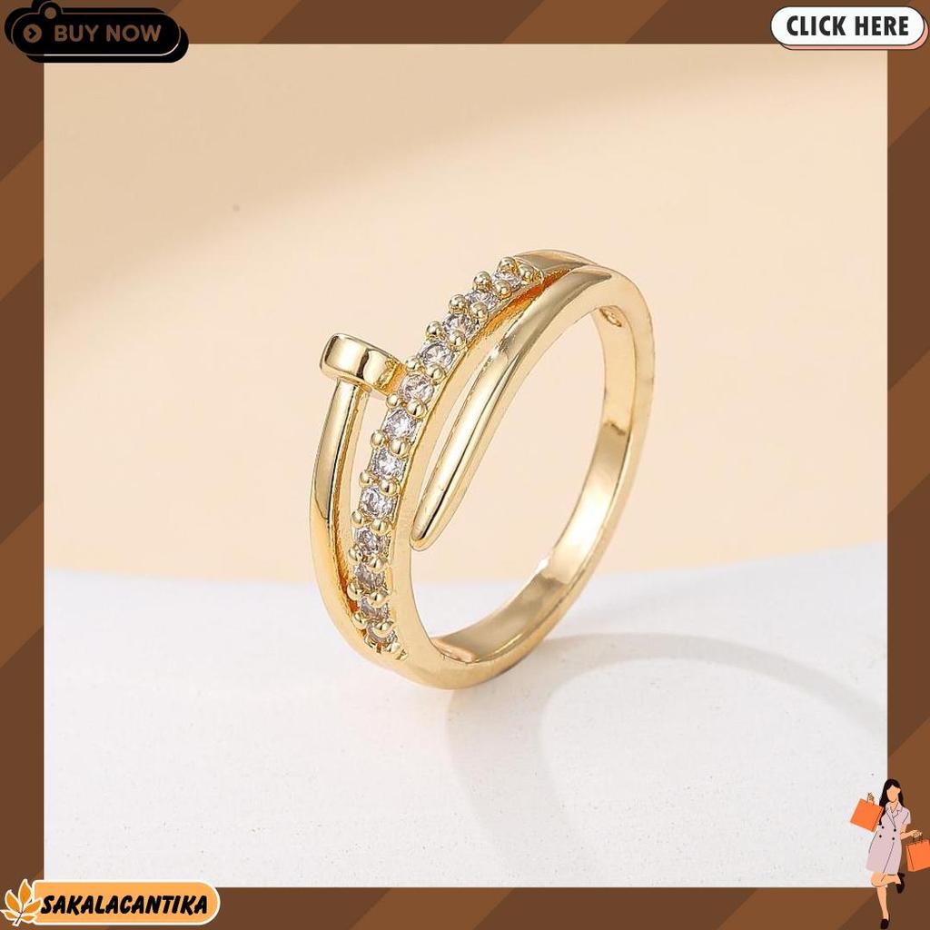 Blk Cincin Jewelry Wanita Dewasa Titanium Anti Luntur Model Simple Minilove Permata Zircon Ring Gold