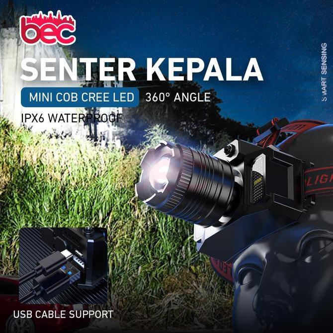 Lampu Kepala Led | Senter Kepala Super Terang 5000 Lumen Pengisian Usb-C 6 Mode Cahaya Lampu Allshop