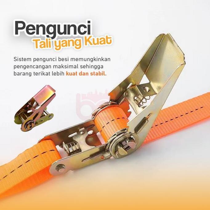Tali Rachet Pengikat Barang / Cargo Lashing Belt Ratchet Tie Down / Set Sepeda Mobil Motor Rachet Ti