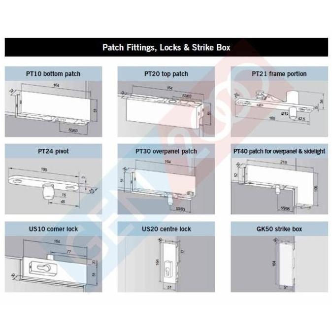 Universal Patch Fitting Dorma PT 40 Fitting Pintu Kaca Dorma