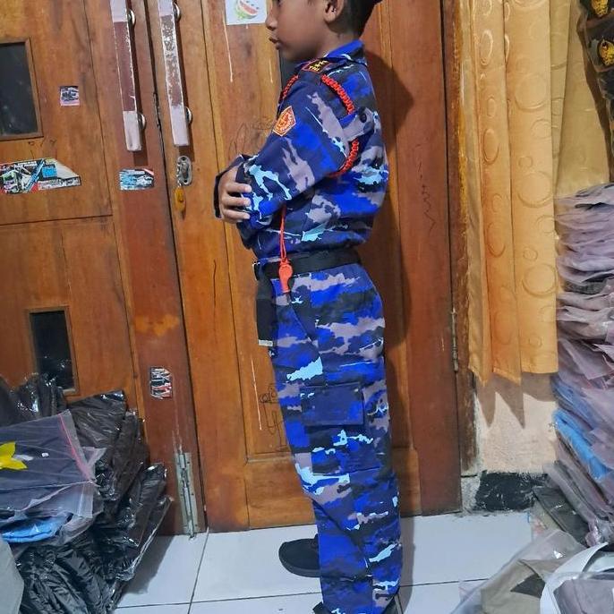 Seragam Profesi Anak TNI Angkatan Udara Kostum Anak TNI AU PAUD/TK/SD dengan Baju, Celana, Baret Bir