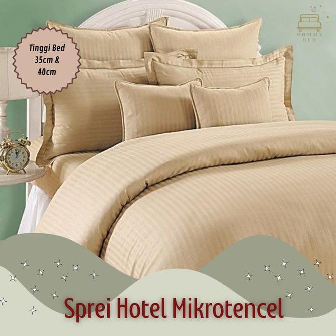 TERLARIS SPREI HOTEL MIKROTENCEL SINGLE BED TINGGI 35CM & 40CM LENGKAP SARUNG BANTAL DAN SARUNG GULI