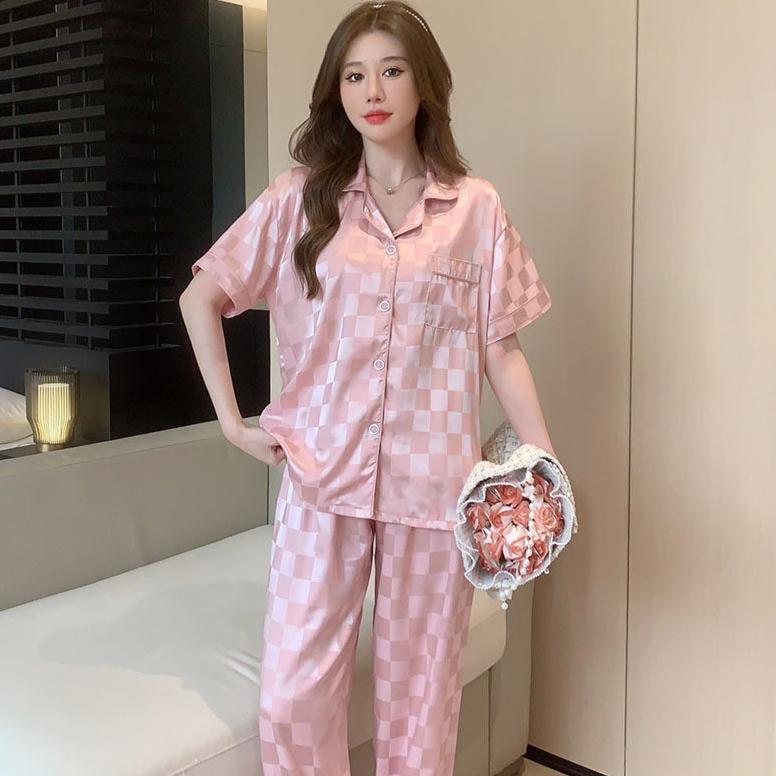 HOT DEALS { MyReseller }  Stelan Baju Tidur Import Ice Silk Wanita Dewasa Musim Dingin Short Sleeve 