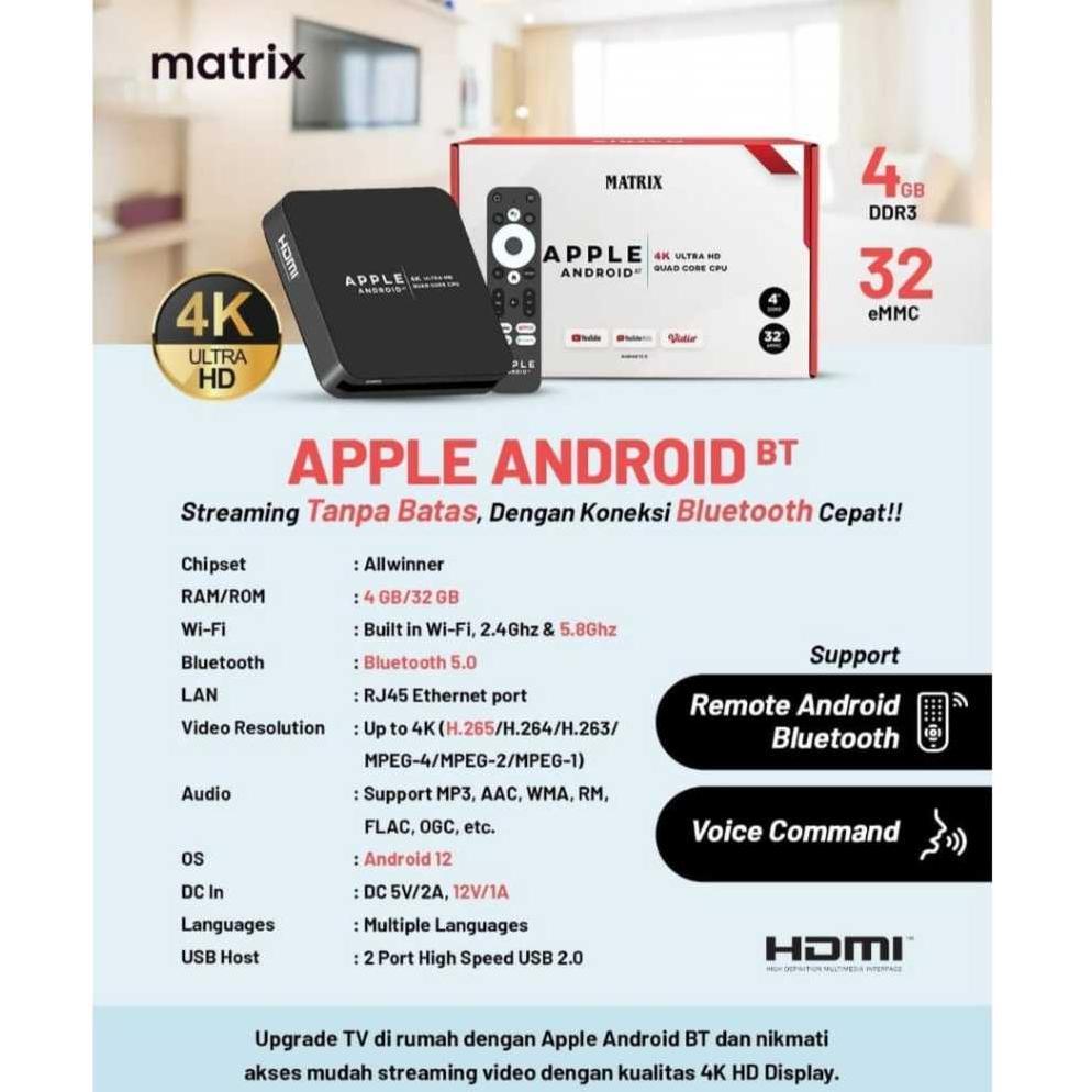 PROMO TERBARU Matrix Apple Android TV Box Bluethooth - TV Box Android 12 | Ram 4gb
