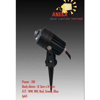 Lampu Sorot Taman Mini Lensa LED 3W WW, Biru, Putih, Merah, Hijau