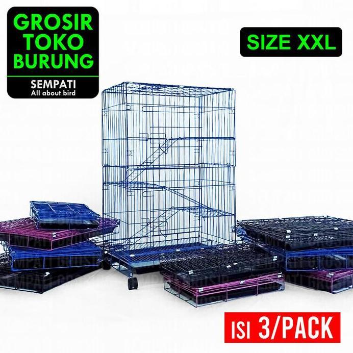 SEMPATI GROSIR Kandang Kucing Extra Jumbo 3 Tingkat XXL 130x90x60  Sempati Isi 3 Pcs Kandang 3 Tingk
