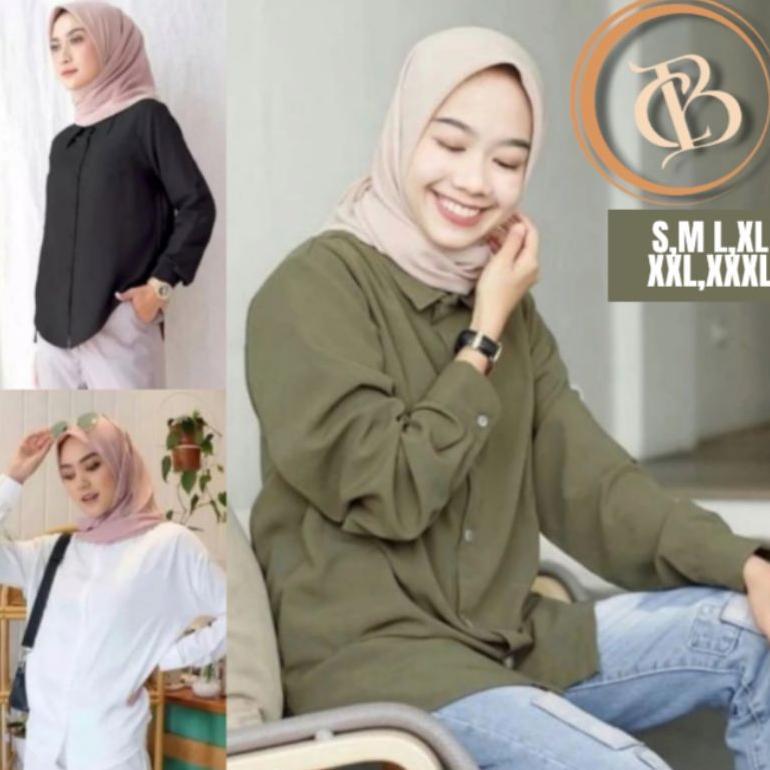 premium baju kemeja wanita polos casual putih army hitam lengan panjang grosir baju kemeja wanita
