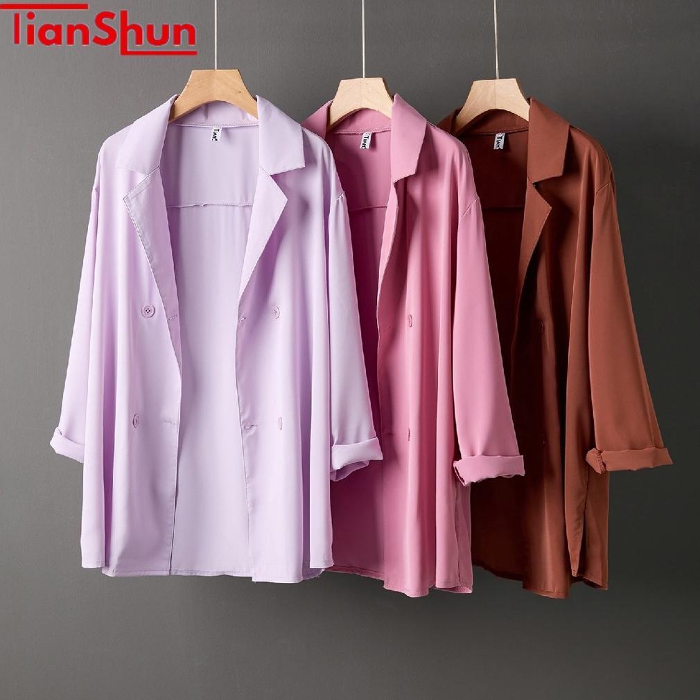 Original Tianshun Ungu Coklat Merah Muda Putih Hijau Hitam Biru Korea Blazer Wanita Lengan Panjang S