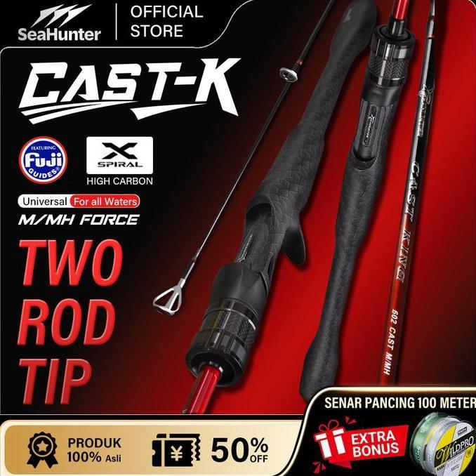 [Kedatangan Baru] Seahunter CAST KING Joran Pancing  180cm/198cm M/MH Power Double Rod Tips Carbon C