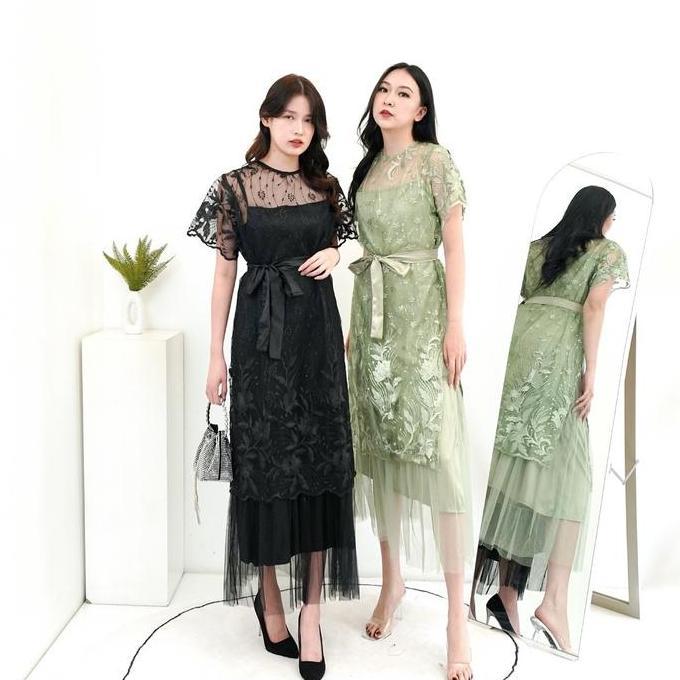 OOTD Nadeliene Dress NATALIA Premium Kondangan Party Gaun Formal Mewah Casual Wanita Hitam Remaja Pe