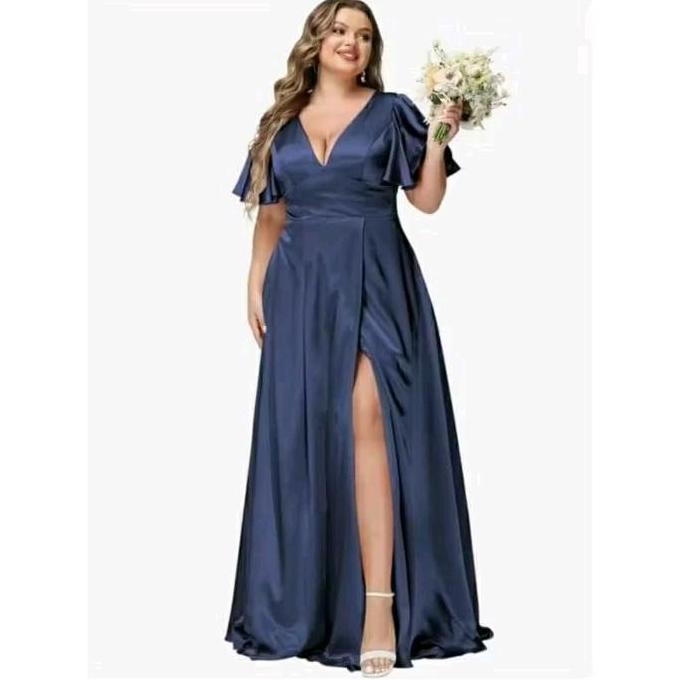 Ghabina Dress Sabrina Satin,Dress Pesta Mewah,Dress Maxi Jumbo