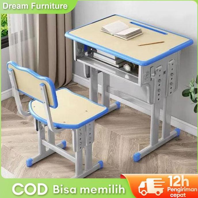 desi_wdd - df1-set meja kursi belajar anak multifungsi rangka besi kokoh kapasitas 200kg warna abu a