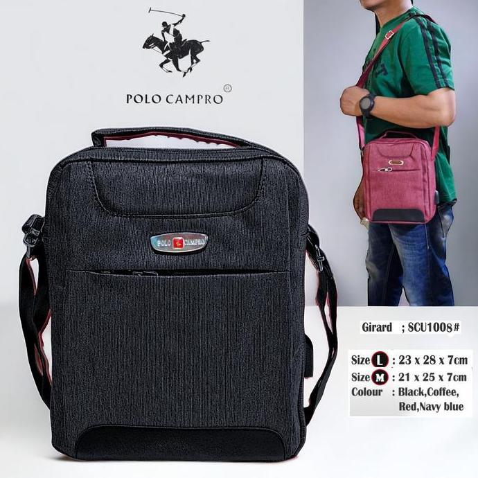 New Tas Selempang Polo Campro Tebal Import  Slingbag Pria Ukuran L Dan M Dengan Port Usb #1006