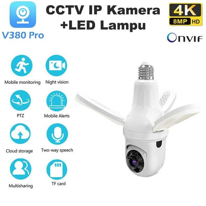 TERLARIS Q28 BLUB PTZ CAMERA 8MP DENGA LED LAMPU KAMERA IP NHT VISON CCTV SUPPORT ONVIF APP V380 PRO