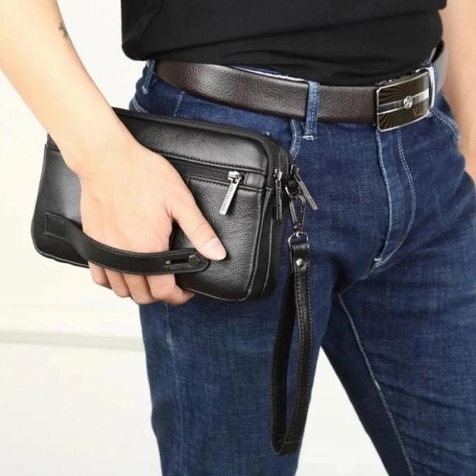 Clutch Pria Handbag Kulit Asli Tas Tangan Kulit Pria Tas Genggam Coklat