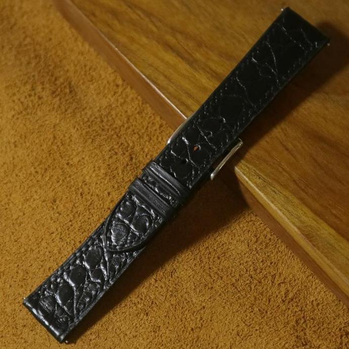 Custom Crocodile Flank Leather Watch strap - Black