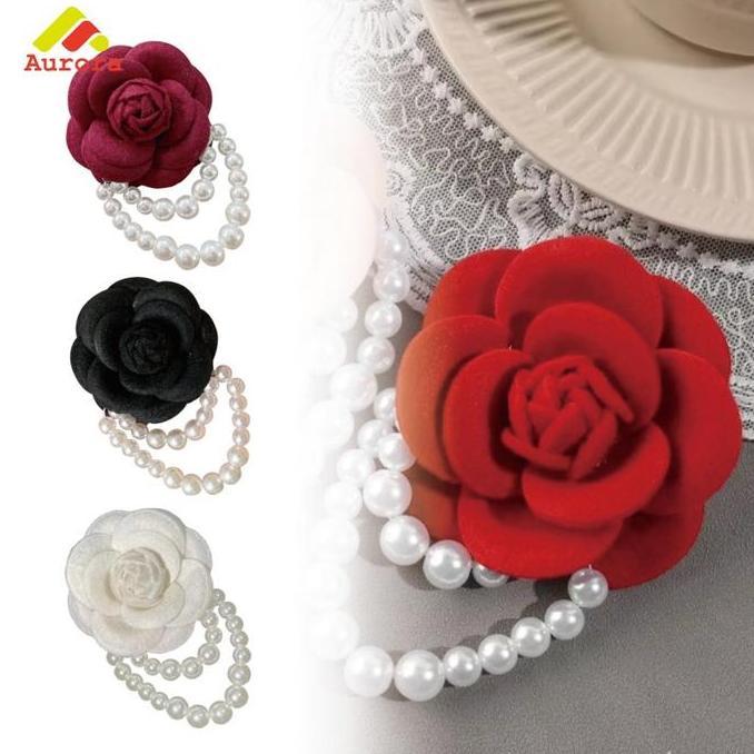 MEMATRI Bros Bunga Mawar Mutiara Wanita Elegan Minimalis Gaya Chanel Retro Untuk Aksesoris Pakaian D