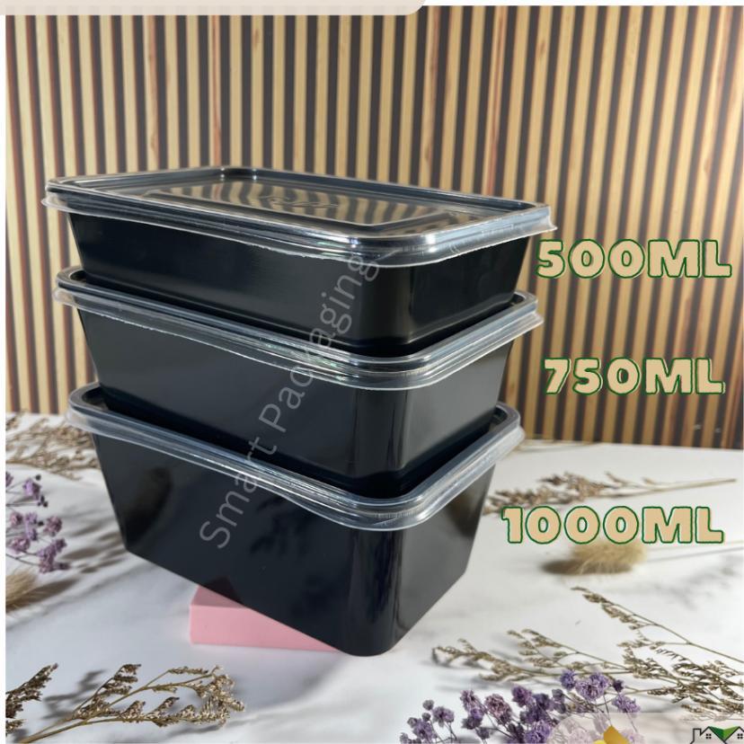 [Isi 25 Pcs] Rjm Thinwall Food Container Hitam 500Ml 750Ml 1000Ml / Tempat Makan Plastik / Wadah Bek