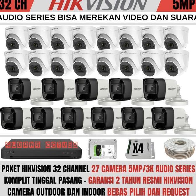 TERLARIS PAKET CCTV HIKVISION DVR 32 CHANNEL 27 KAMERA 5MP HIKVISION TURBO HD 3K AUDIO SERIES KOMPLI