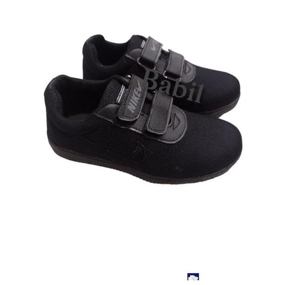 Sale sepatu sekolah anak model kretek tanpa tali sepatu pria wanita sepatu full Hitam sepatu hitam p