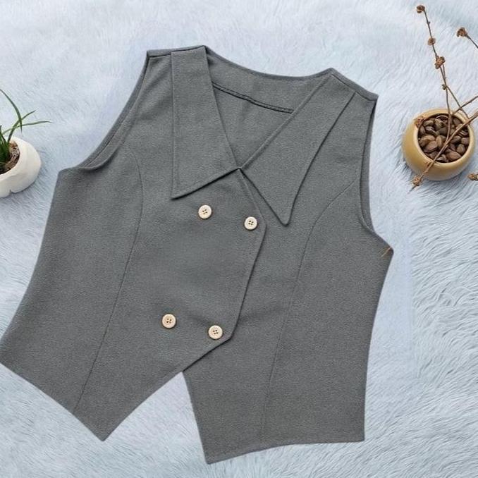 KEKINIAN Vest/Rompi AVA Korean Style // Rompi Model Korean Style Wanita Cantik Hitam Panjang Fit KEK