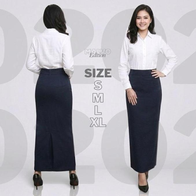 HEMAT LUAR BIASA MALVO - Rok Span Panjang Wanita Semiwoll Premium Rampel Belakang Formal Kantoran HE