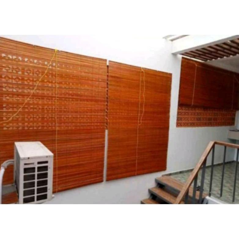 (murah) tirai krey bambu sawit PLISTUR 2 X 2M + lengkap tali penggulung tirai krey outdoor krey gulu