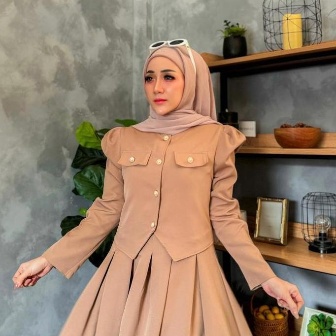 OOTD setelan one set remaja muslimah hijab style kekinian lebaran 2026 ootd overall blazer mewah sha